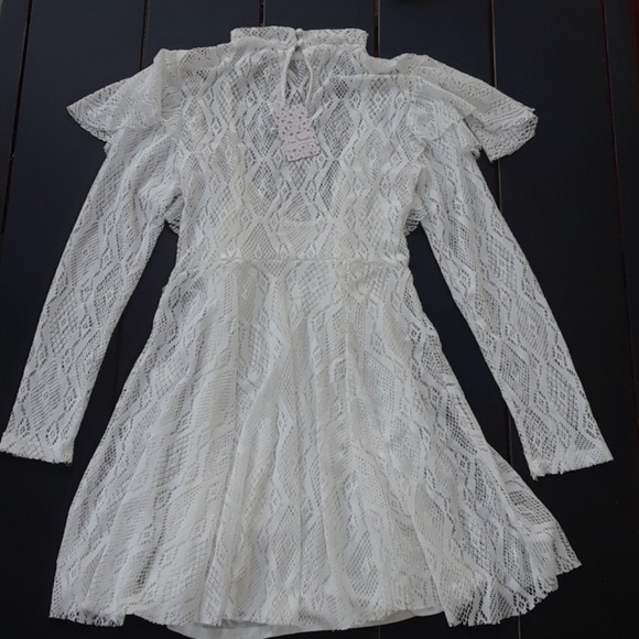 Free People NWT Ivory high neck lace dress sz S - Picture 2 of 6